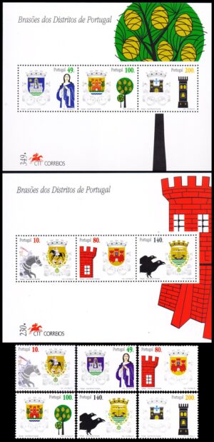 PORTUGAL/STAMPS, 1997 - COAT OF ARMS - YV 2185/90 + Bf 132/133 - 6 VALUES - 2 SOUV SHEETS - MNH