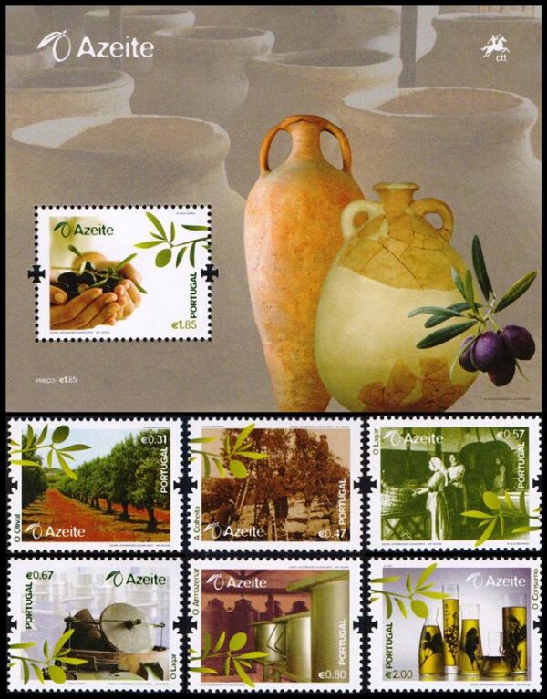 PORTUGAL/SELLOS, 2008 -ACEITE DE OLIVA - YV 3332/37 + BF 281 - 6 VALORES + BLOQUE - NUEVO