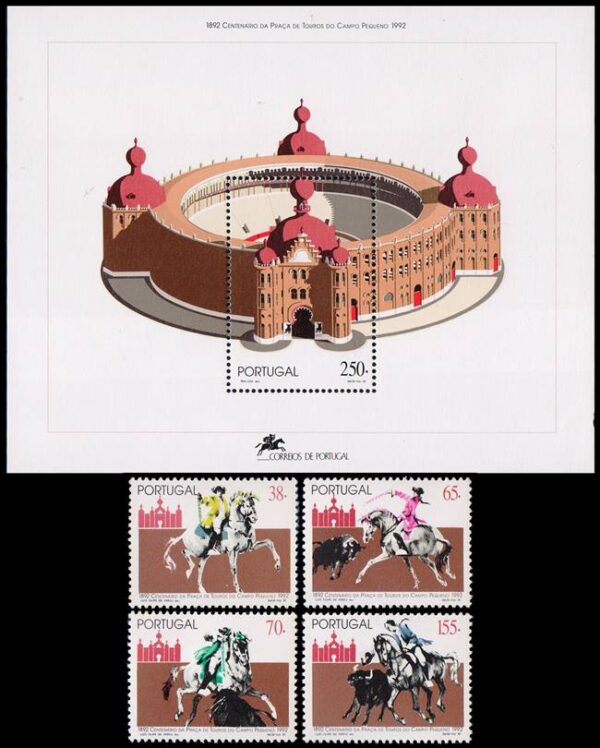 PORTUGAL/SELLOS, 1992 - PLAZA DE TOROS - YV1919/22 + BF 93 - 4 VALORES - BLOQUE - NUEVO