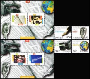 PORTUGAL/SELLOS, 2005 - LAS COMUNICACIONES - YV 2966/69 + BF 233/34 - 4 VALORES + 2 BLOQUES - MINT