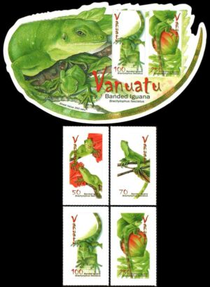 VANUATU/SELLOS, 2007 - REPTILES - IGUANAS - YV 1294/97 + BF 61 + 4 VALORES - BLOQUE - AUTOADHESIVOS - NUEVO