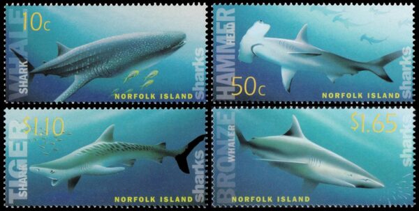 NORFOLK/SELLOS, 2004 - FAUNA MARINA - TIBURONES - YV. 809/12 - SERIE DE 4 VALORES - NUEVO