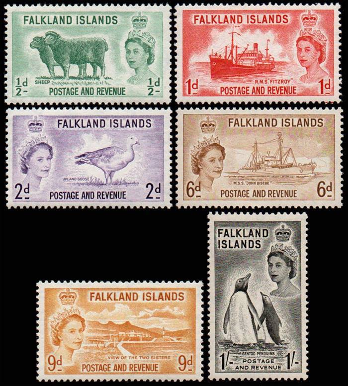 ISLAS MALVINAS/SELLOS, 1955-1957 - ELIZABETH II - YV 116/121 - 6 VALORES - NUEVO