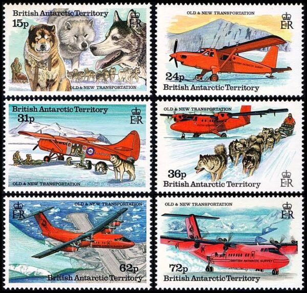 ANTARTIDA BRITANICA/SELLOS, 1994 - MEDIOS DE TRANSPORTE - PERROS - AVIONES - YV 235/40 - 6 VALORES - NUEVO