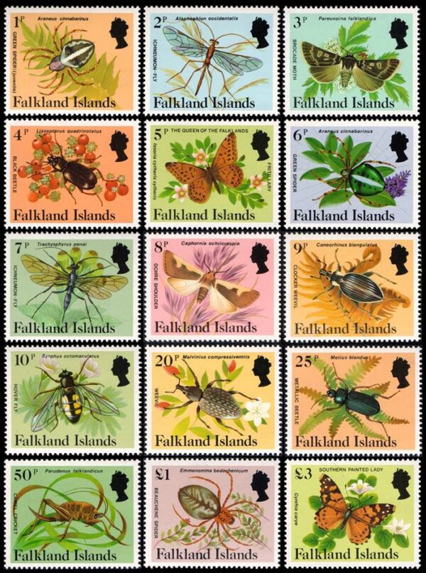 ISLAS MALVINAS/SELLOS, 1984 - INSECTOS Y MARIPOSAS - SERIE ODINARIA - YV 403/17 - 15 VALORES - NUEVO