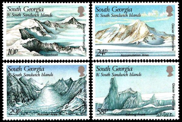 ISLAS GEORGIAS DEL SUR/SELLOS, 1989 - FORMACIONES DE GLACIARES EN LAS GEORGIAS DEL SUR - YV 192/95 - 4 VALORES - NUEVO