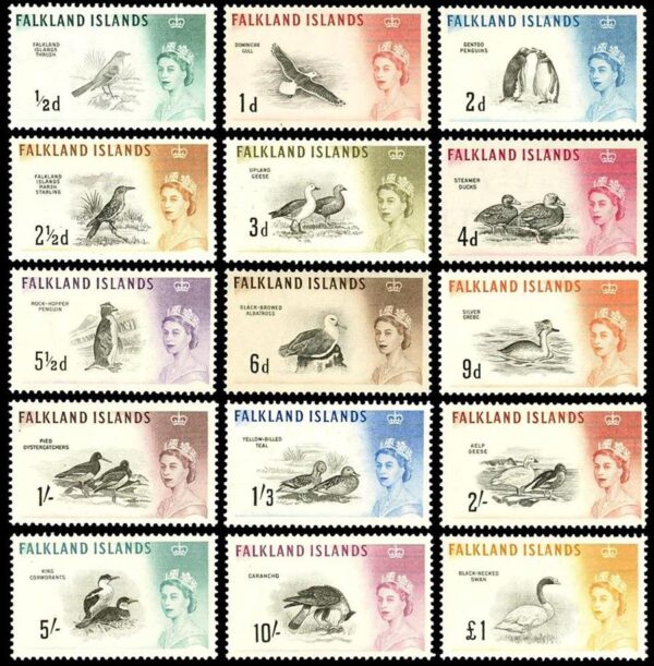 MALVINAS/SELLOS, 1960/66 - AVES - SELLOS ORDINARIOS - YV 122/136 - 15 VALORES - NUEVO