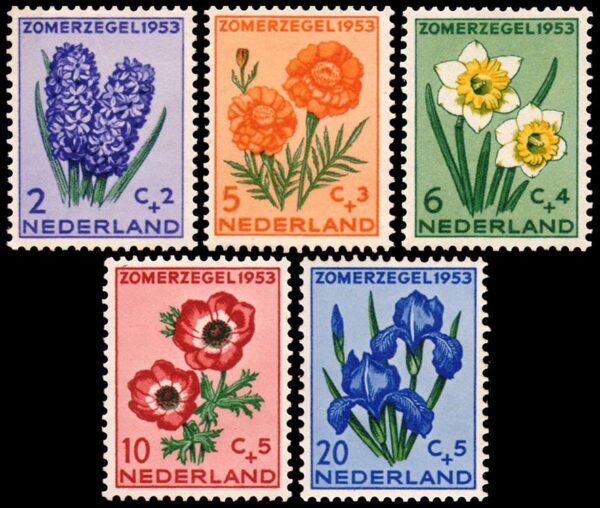 HOLANDA/SELLOS, 1953 - FLORES - YV 590/94 - 5 VALORES - NUEVO