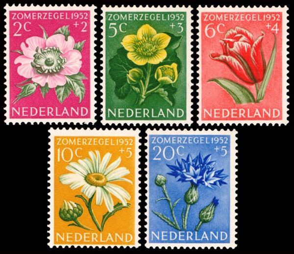 HOLANDA/SELLOS, 1953 - FLORES - YV 590/94 - 5 VALORES - NUEVO