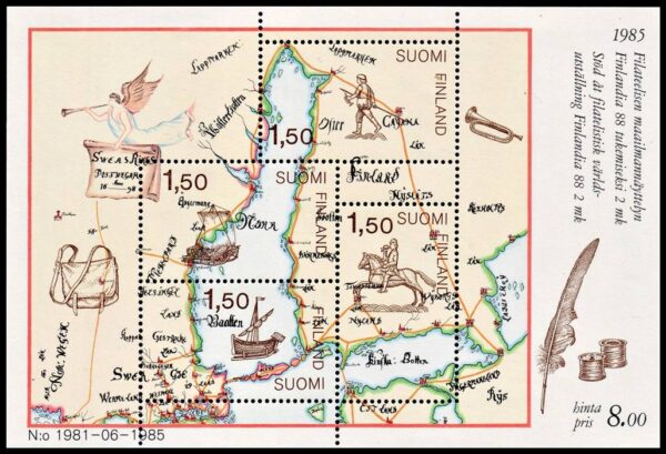 FINLANDIA/SELLOS 1985 - MEDIOS DE TRANSPORTE POSTALES - MAPAS -