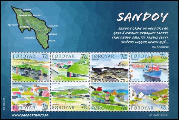 ISLAS FAROE/SELLOS, 2006- LA ISLA SANDOY - VILLAS - YV 572/79 - 8 VALORES - HOJITA - NUEVO