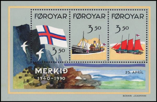 FAROE/SELLOS, 1990 - BARCOS - CINCUENTA AÑOS DE LA BANDERA DE FAROE - YV BF 4 - BLOQUE - NUEVO