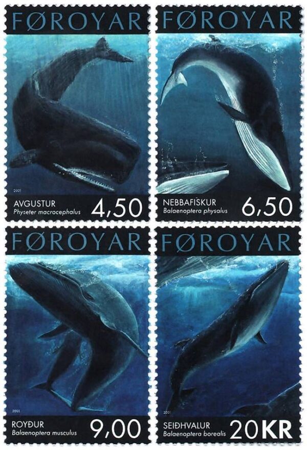 ISLAS FAROE/SELLOS, 2001 - CETACEOS - BALLENAS - YV 404/07 - 4 VALORES - NUEVO