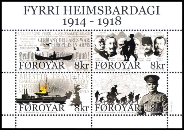 ISLAS FAROE/SELLOS, 2014 - PRIMERA GUERRA MUNDIAL - YV 810/13 - HOJITA - NUEVO