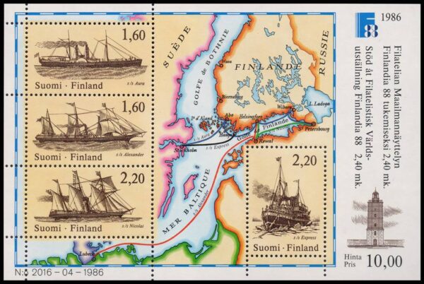 FINLANDIA/SELLOS, 1986 - BARCOS - MAPAS - FAROS - YV BF 2 - BLOQUE - NUEVO