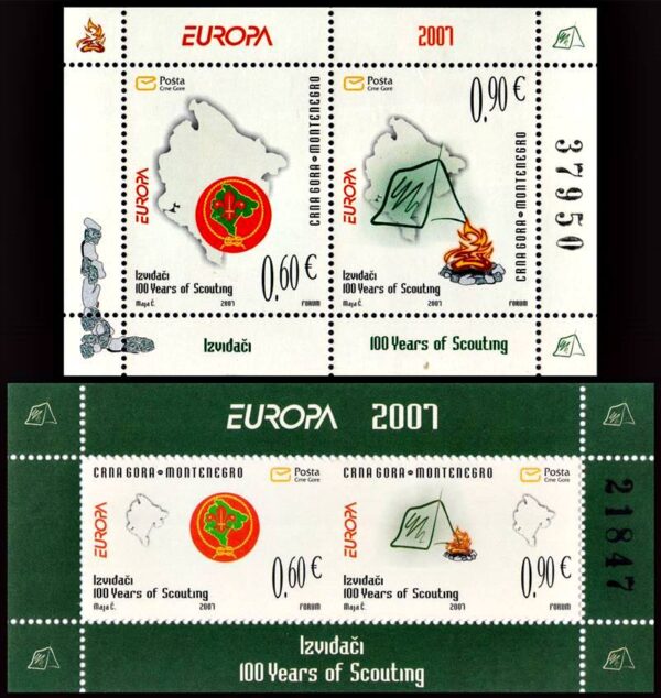 MONTENEGRO/SELLOS, 2007 - SCOUTS - MAPAS - YV 1148/49 + BF 6 - HOJITA + BLOQUE - NUEVO