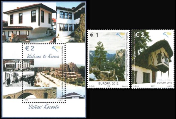 KOSOVO/SELLOS, 2012 - ARQUITECTURA - TURISMO - YV 107/08 + BF 14 - 2 VALORES + BLOQUE - NUEVO