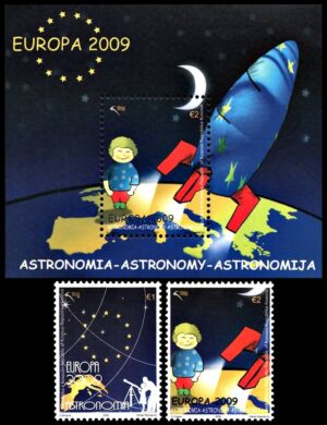 KOSOVO/SELLOS, 2009 - ASTRONOMIA - TEMA EUROPA - YV 35/36 + BF 4 - 2 VALORES + BLOQUE - NUEVO