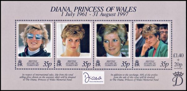 BRITISH ANTARCTIC (BAT) STAMPS, 1998 - ROYALTY - LADY DIANA SPENCER - TRIBUTE TO THE PRINCESS OF WALES - YV BF 6 - SOUV SHEET - MINT