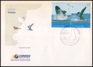 ARGENTINA/SELLOS, 2002 - BALLENAS - MERCOSUR - CAY GJ 3230/31 - 2 VALORES - SOBRE PRIMER DIA DE EMISION