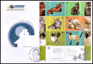ARGENTINA/SOBRES, 2005 - FELINOS DOMESTICOS - GATOS - CAT GJ HB 166 - BLOQUE - SOBRE PRIMER DIA DE EMISION