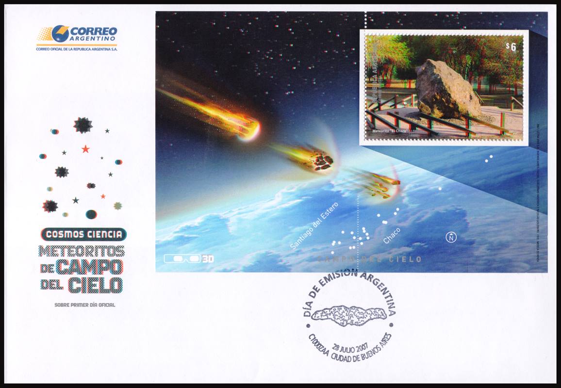 ARGENTINA/SOBRES, 2007 - ASTRONOMIA - METEORITO DEL CAMPO DEL CIELO - SOBRE PRIMER DIA EMISION