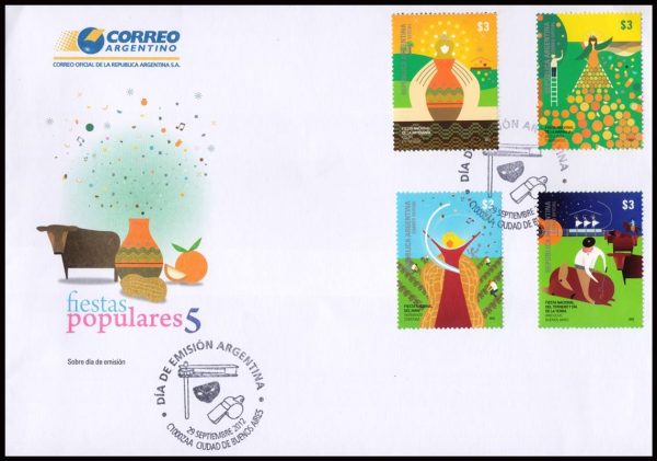 ARGENTINA/SOBRES, 2012 - FIESTAS POPULARES - CAT GJ 3950/53 - 4 VALORES - SOBRE PRIMER DIA EMISION