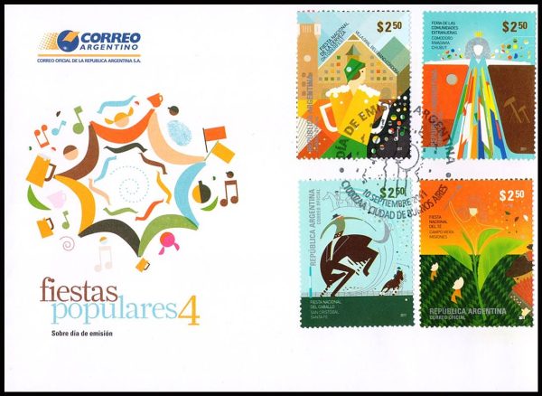 ARGENTINA/SOBRE, 2011 - FIESTAS POPULARES - CAT GJ 3897/88 - 4 VALORES - SOBRE PRIMER DIA EMISION