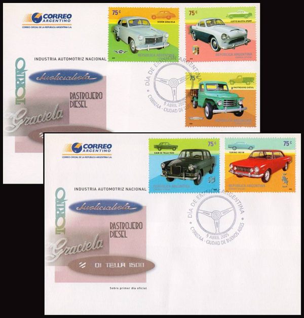 ARGENTINA/SOBRES, 2005 - AUTOMOVILES ANTIGUOS - CAT GJ 3430/34 - 5 VALORES - SOBRE PRIMER DIA EMISION