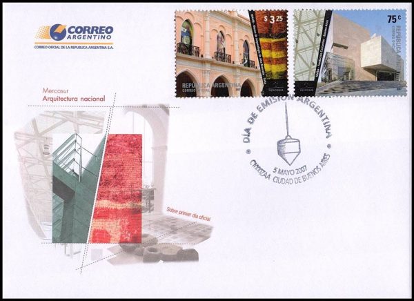 ARGENTINA/SOBRES, 2007 - MERCOSUR - ARQUITECTURA - CAT GJ 3598/99 - 2 VALORES - SOBRES PRIMER DIA DE EMSION