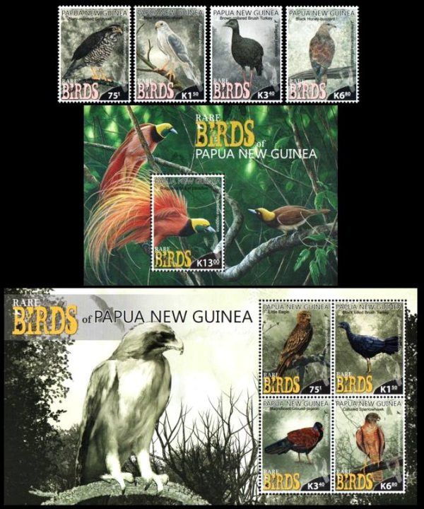 PAPUA NUEVA GUINEA/SELLOS, 2017 - AVES -4 VALORES + 2 BLOQUES - NUEVO