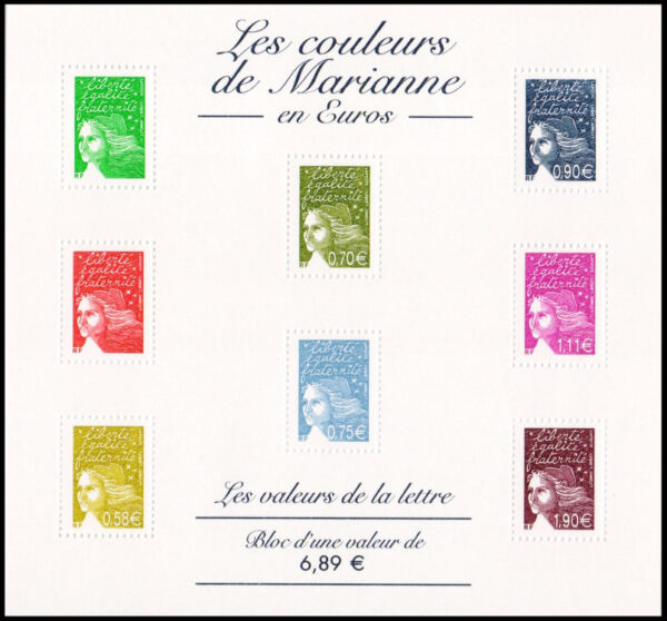 FRANCIA/SELLOS, 2004 - LOS COLORES DE MARIANNE EN EUROS - YV BF 67 - BLOQUE - NUEVO