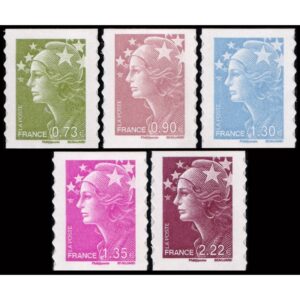 FRANCE/STAMPS, 2009 - MARIANNE - DEFINITIVES - YV AUT 286/90 - 5 VALUES - SELF-ADHESIVE STAMPS
