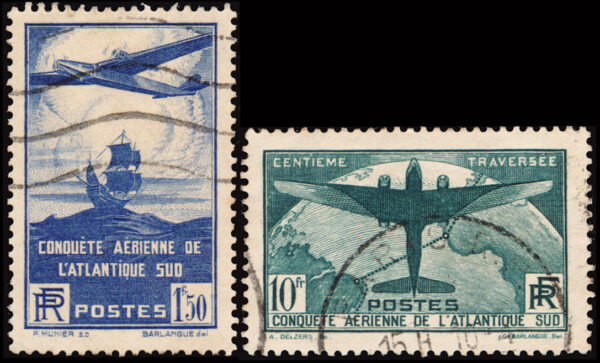 FRANCIA/SELLOS, 1936 - 100 CRUCE DEL ATLANTICO SUR POR AVIONES FRANCESES - YV 320/21 - 2 VALORES - USADO