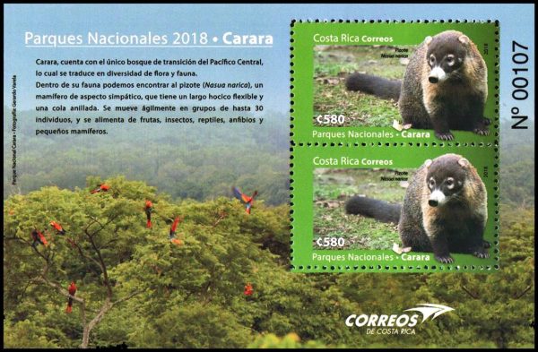 COSTA RICA/SELLOS, 2018 - PARQUES NACIONALES - FAUNA - BLOQUE - NUEVO