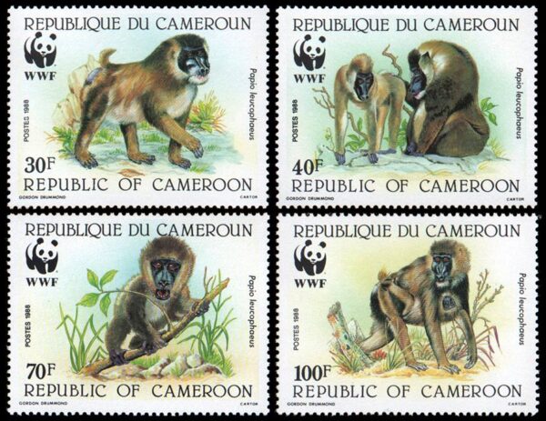 CAMERUN/SELLOS, 1988 - W.W.F. FAUNA PROTEGIDA - MONOS - YV 822/25 - 4 VALORES - NUEVO