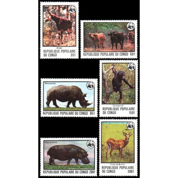 REPUBLICA POPULAR DEL CONGO/SELLOS, 1978 - W.W.F. FAUNA EN PELIGRO - YV 499/504 - 6 VALORES - NUEVO