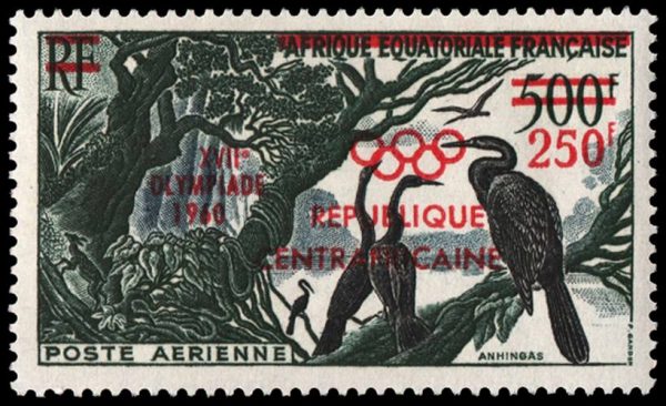 REPUBLICA DE CENTROAFRICANA/SELLOS, 1960 - AVES - JUEGOS OLIMPICOS DE ROMA - YV A 4 - 1 VALOR - NUEVO