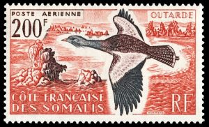 COSTA FRANCESA DE SOMALIA/SELLOS, 1960 - FAUNA, AVES: AVUTARDA COMUN - Yv. A28 - 1 VALOR, NUEVO