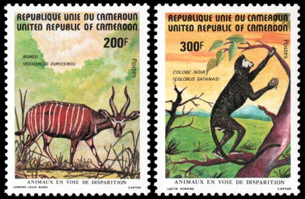 REPUBLICA UNIDA DE CAMERUN/SELLOS, 1982 - ANINMALES EN PELIGRO DE EXTINCION - YV 698/99 - 2 VALORES - NUEVO