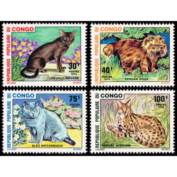 POPULAR REPUBLIC OF  CONGO/STAMPS, 1974 - CATS - YV 351/54 - 4 VALUES - MNH