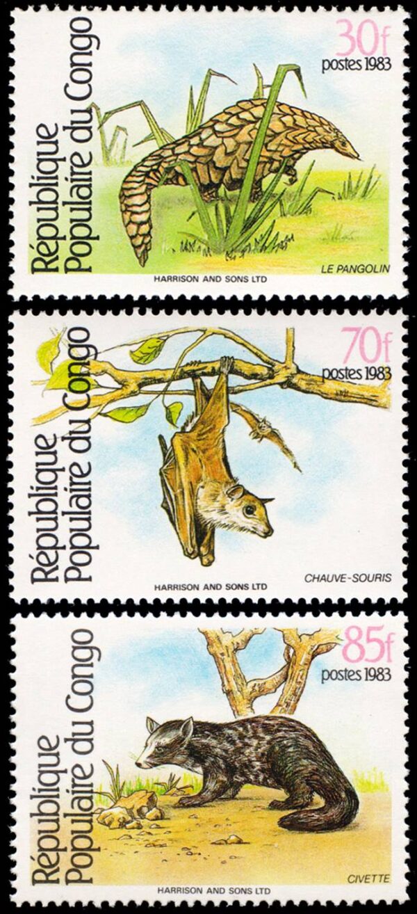 REPUBLICA POPULAR DEL CONGO/SELLOS, 1983 - FAUNA CONGOLESA - YV 711A/C - 3 VAALORES - NUEVO