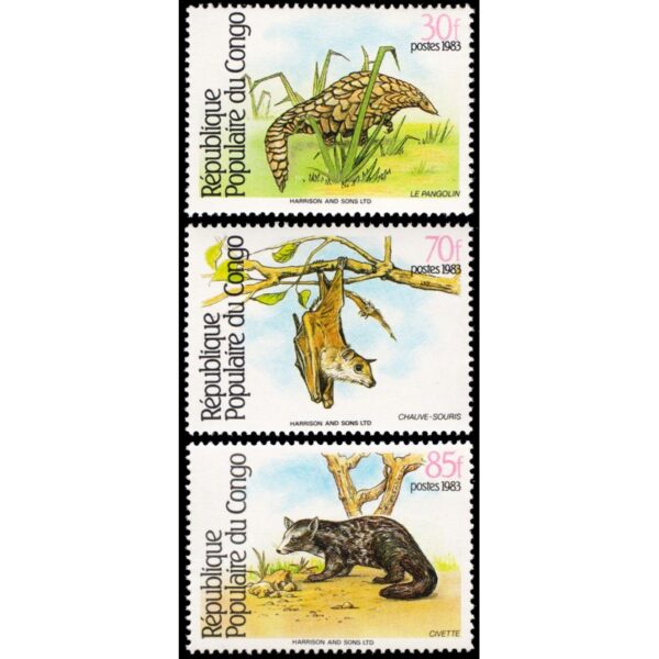 POPULAR REPUBLIC OF CONGO/STAMPS, 1983 - FAUNA - YV 711A/C - 3 VALUES - MNH