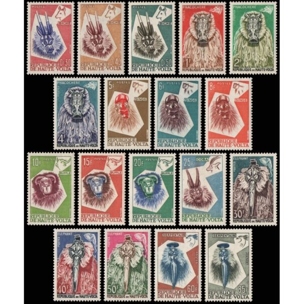 REPUBLIC OF UPPER VOLTA/STAMPS, 1960 - FAUNA - MASKS - YV 71/88 - 18 VALUES -  MNH