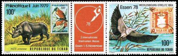 REPUBLICA DE CHAD/SELLOS, 1978 - FAUNA -AVES - EL SELLOS EN EL SELLO - YV 223A - 2 VALORES - NUEVO