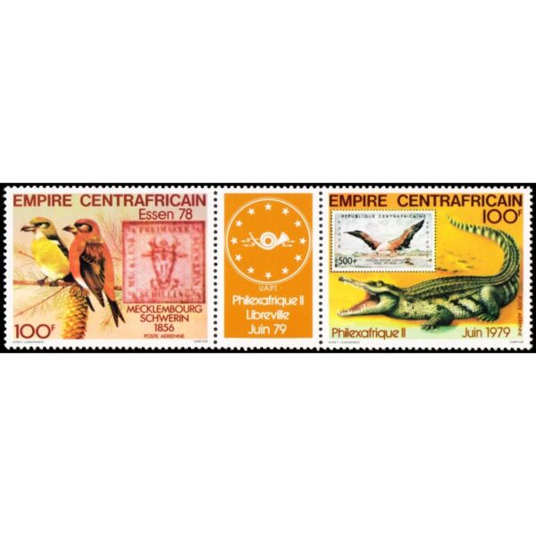 IMPERIO CENTROAFRICANO/SELLOS, 1978 - FAUNA - AVES - EL SELLO EN EL SELLO - 2 VALORES - NUEVO