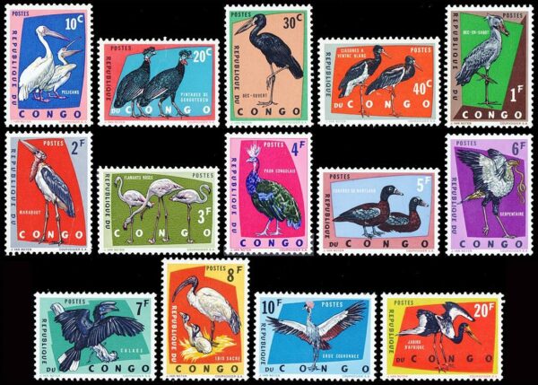 REPUBLICA DEL CONGO/SELLOS, 1963 - PROTECCION DE LAS AVES - YV 481/94 - 14 VALORES - NUEVO