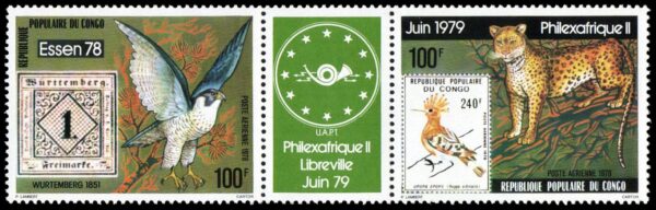 REPUBLICA POPULAR DEL CONG/SELLOS, 1978 - FAUNA - AVES - EL SELLO EN EL SELLO - YV 244A - 2 VALORES - NUEVO