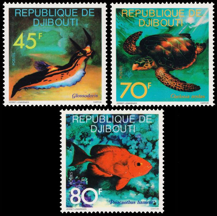 REPUBLICA DE DJIBOUTI/SELLOS, 1977 - FAUNA MARINA - YV 465/67 - 3 VALORES - MNH