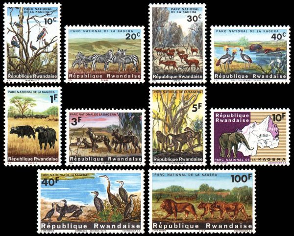 REPUBLICA DE RUANDA/SELLOS, 1965 - FAUNA - PARQUES NACIONES - YV 98/107 - 10 VALORES - NUEVO